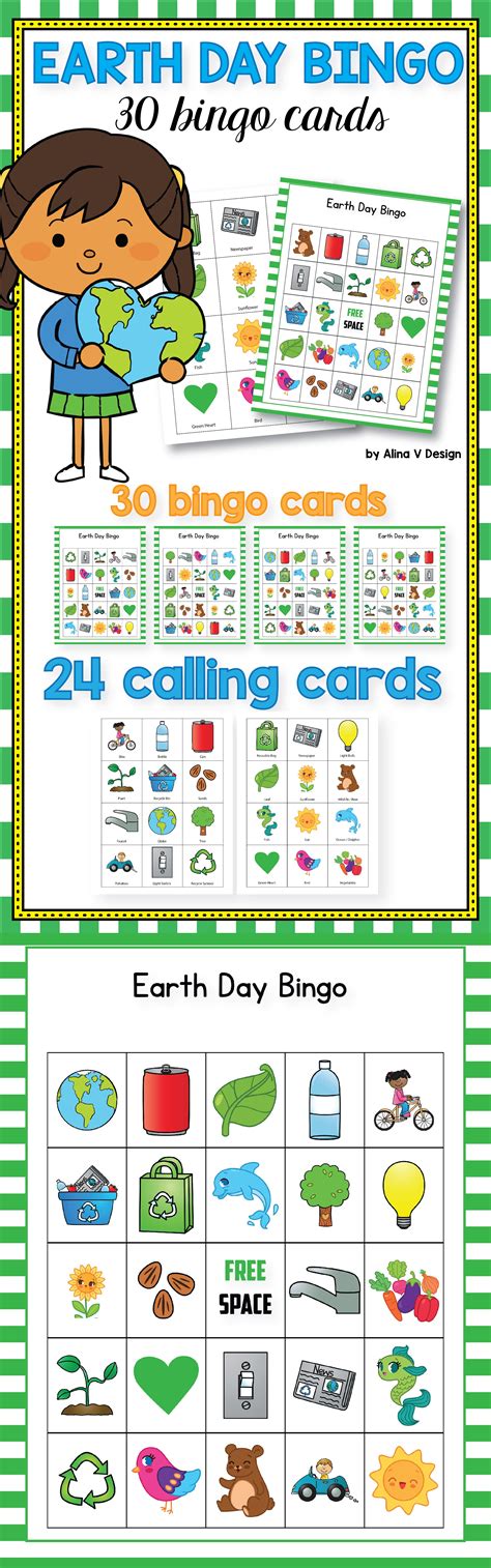earth day bingo printable  kids  students   fun activity