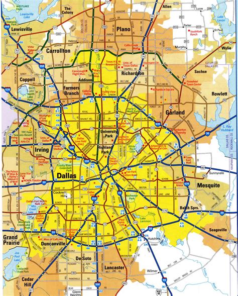 road map  dallas texas usa street area detailed  highway large