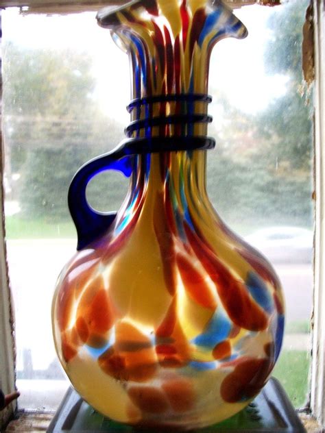 Stunning Art Glass Multi Colored Handled Unique Vase Unique Vases