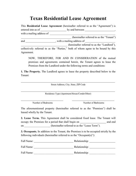 fillable texas lease agreement  templates