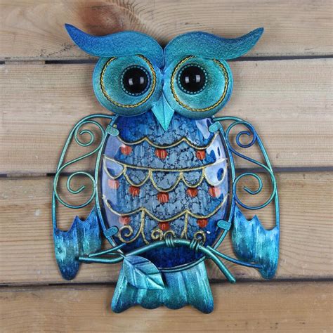 Metal Owl Wall Decor Blue Mosaic Glass Art Sculpture Hanging Etsy