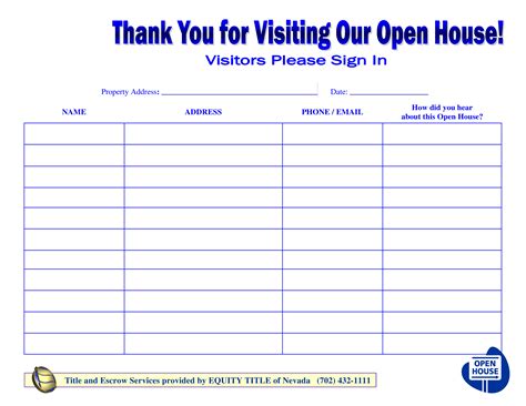 visitors open house sign  sheet allbusinesstemplatescom