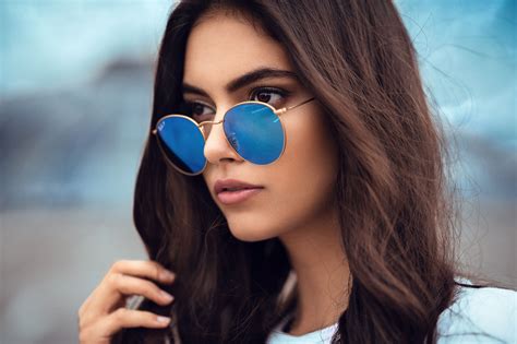 Model Brunette Woman Face Sunglasses Brown Eyes Girl Hd