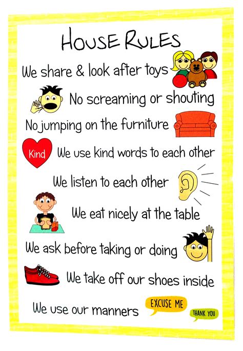 kidslearn  house rules poster sign educational nursery sen children kids childminders buy