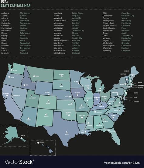 usa state capital names map royalty  vector image ad capital names usa state ad