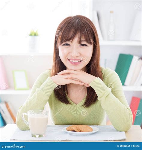 Asian Girl Eating Breakfast Stock Image Image Of Adult Domestic