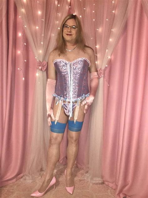 Joanie A Mature Tv Wears And Models Her Pink And Blue Corset Photo