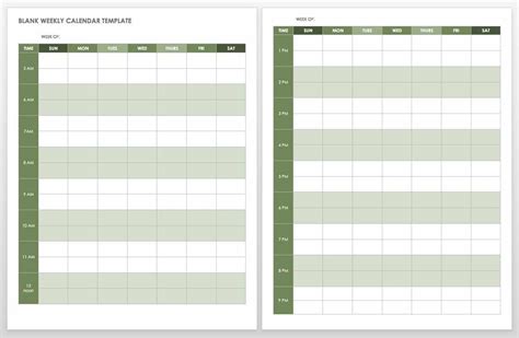 weekly calendar templates smartsheet