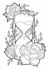 Tattoo Hourglass Broken Coloring Pages Designs Adults Hour Glass Color Template Feminine Drawing sketch template