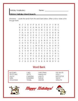 winter holiday word search   science shark tpt