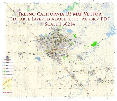 fresno california   map vector exact city plan  detailed street