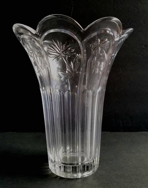 Vintage Pressed Glass Flower Vase Cut Flower Vessels Clear Etsy