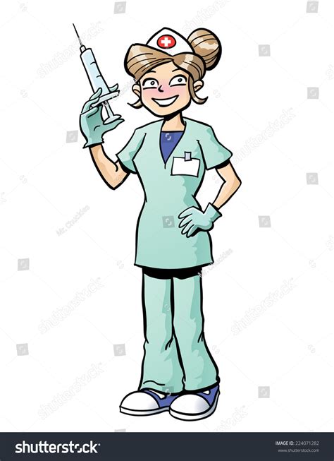 Female Nurse Holding A Syringe Stock Vector Illustration