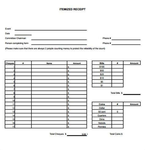 printable itemized forms