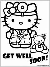 Pages Hospital Well Soon Hello Kitty Coloring Cute Doctor Color Cartoons Kids Coloringpagesonly sketch template