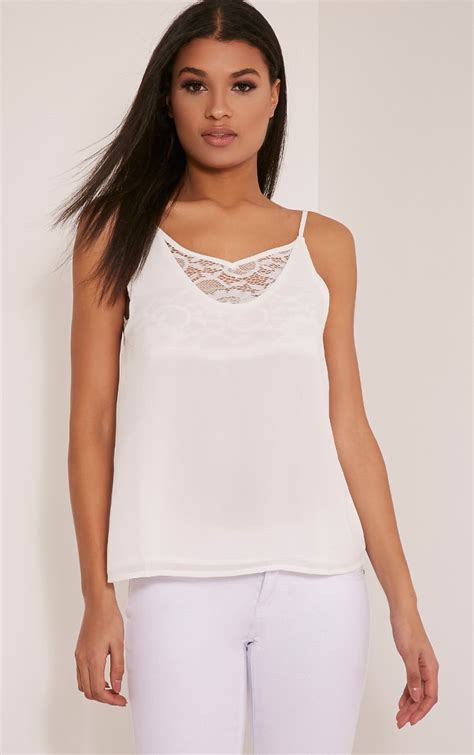 Sienna White Lace Insert Cami Top Tops Prettylittlething