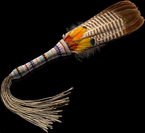 Comanche Peyote Fan Ca 1890 Oklahoma Wood Feathers Glass Beads Hide