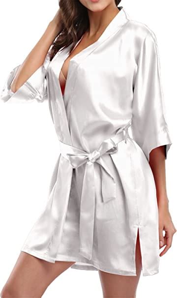 pure color satin short silky bathrobe sleepwear nightgown pajama bridal