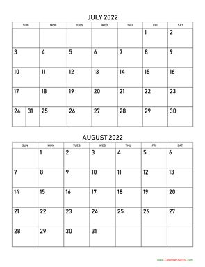 july  august  calendar calendar quickly