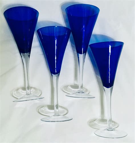 Cobalt Blue With Clear Glass Stem Champagne Flute Wine Toasting Glass