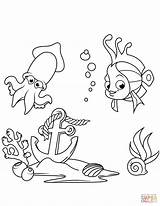 Coloring Sea Bottom Anchor Book Pages Printable Fisch Tintenfisch Und Malvorlage Lost Drawing Fish Underwater sketch template