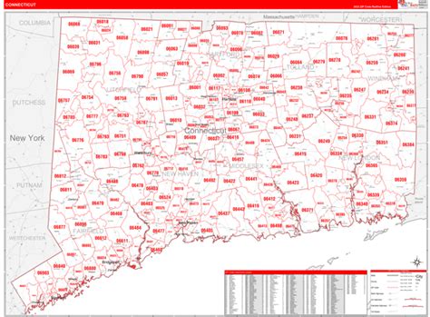 connecticut zip code wall map red  style  marketmaps mapsales