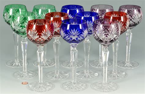 Lot 879 12 Colored Crystal Wine Goblets Case Auctions
