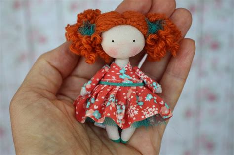 cute mini fabric handmade redhead doll for dollhouse 1 12 etsy