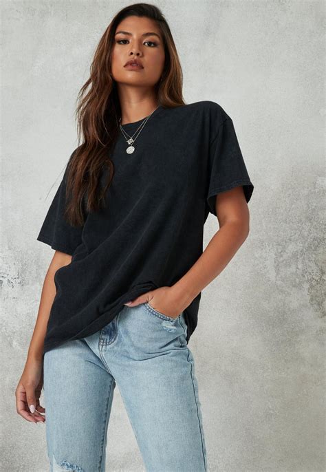 black oversized washed graphic back t shirt missguided