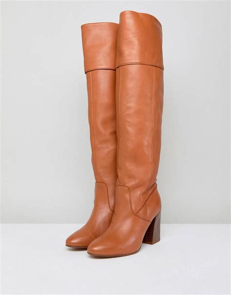 asos asos cerys leather knee boots  tan brown lyst