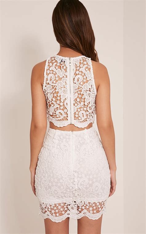 millicent white crochet lace crop top tops prettylittlething
