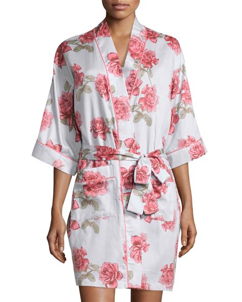 bedhead rose print short kimono robe light blue neiman
