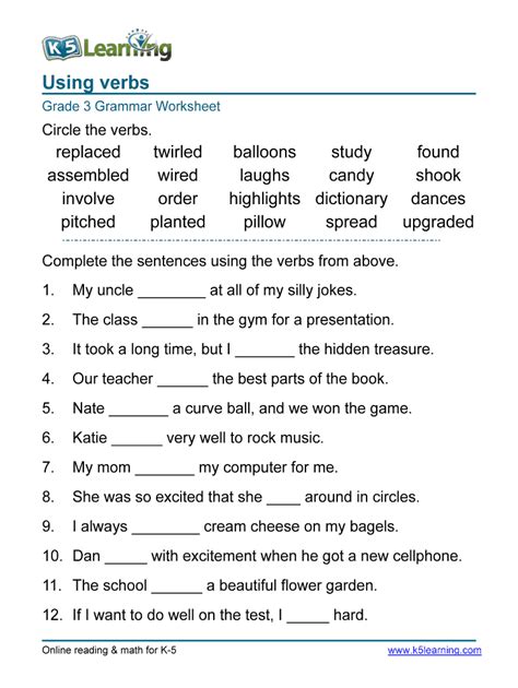 verb worksheets for grade 3 with answers pdf fill online printable