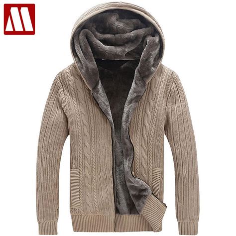 winter warm thick mens sweaters casual faux fur lining knitted sweater coat men designer