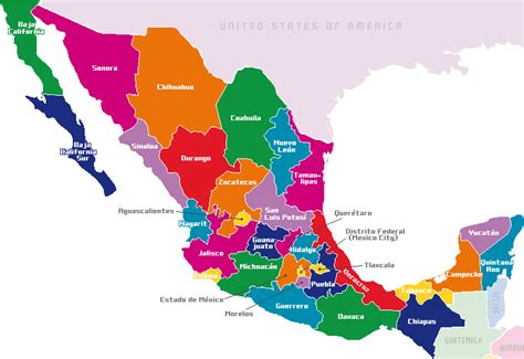 mexico mapa estados  capitales