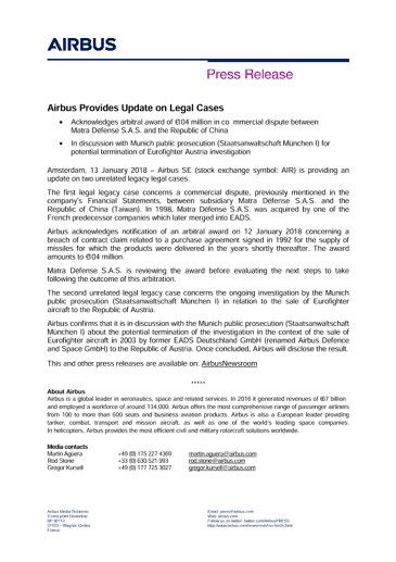 airbus provides update on legal cases company airbus