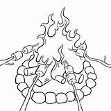 Marshmallow Marshmallows Bonfire Colorare Vettore Libro Roasting Verdure Caramella Molle Gommosa sketch template