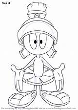 Marvin Martian Looney Tunes Drawing Drawingtutorials101 Bugs Tutorials Colouring Kids sketch template
