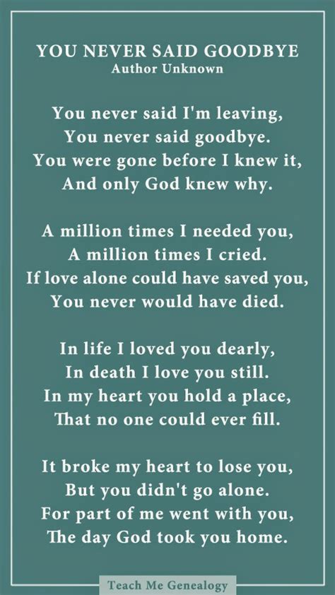 you never said goodbye a poem about losing a loved one ~ teach me genealogy