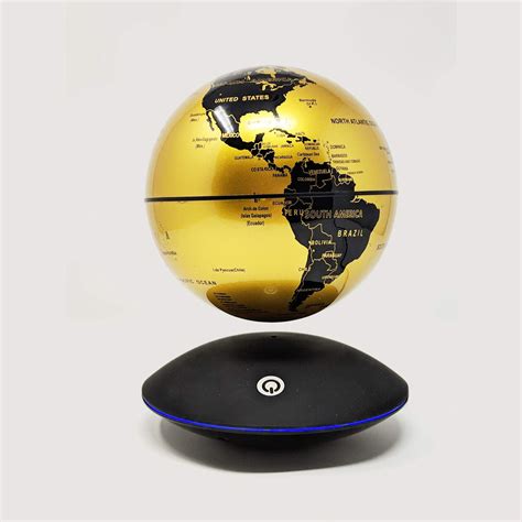 magnetic levitating globe  rotating planet earth globe  led lit saucer base golden earth