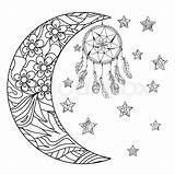 Moon Dreamcatcher Half Drawing Stars Line Getdrawings sketch template