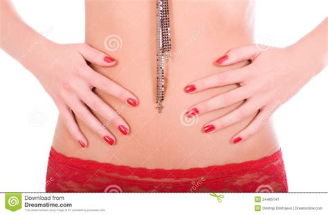 woman hands with perfect red manicure on her belly stock image image