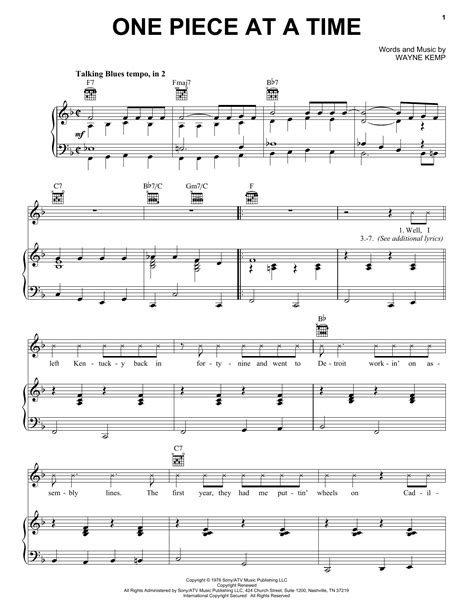 One Piece At A Time Sheet Music By Johnny Cash Piano Vocal And Guitar