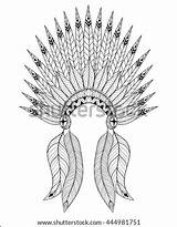 Coloring Vector American Indian Adult Zentangle Feather Headdress Native War Ethnic Drawn Hand Illustration Tattoo Print Feathers Bohemian Bonnet Decorative sketch template