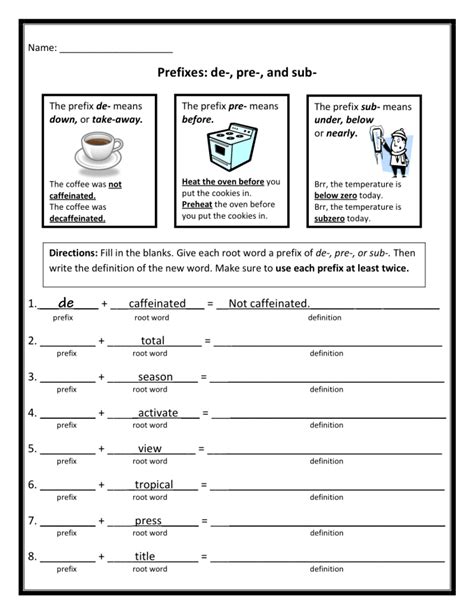 printable prefix worksheets