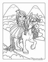 Princess Coloring Pages Horse Riding Kids Beautiful Adults Printable Easy Her sketch template