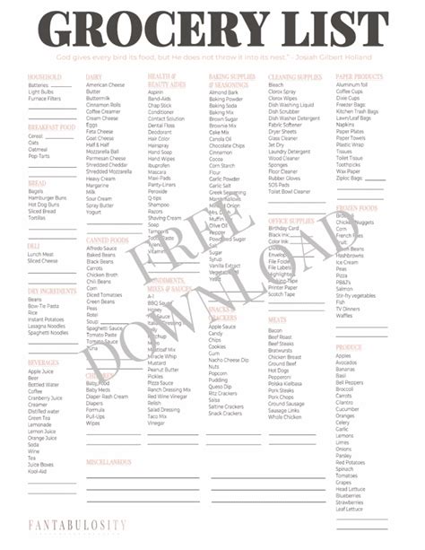 printable master grocery list printable templates