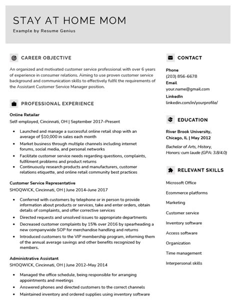 Stay At Home Mom Resume Example Expert Writing Tips