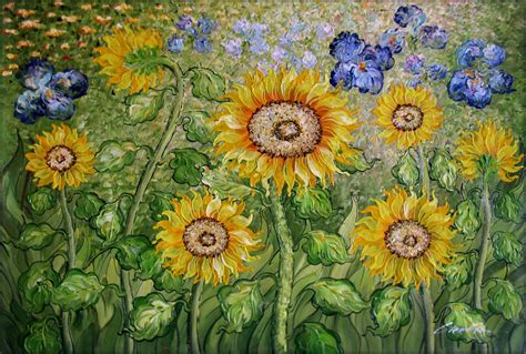 framed van gogh sunflowers irises field hand painted oil painting