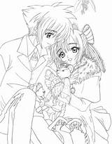 Coloring Pages Anime Cute Girl Christmas Manga Fox Boy Kissing Group Sheets Couple Wolf Colouring Print Drawings Kairi Sora Merry sketch template